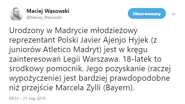 Legia chce zawodnika z JUNIORÓW ATLETICO MADRYT